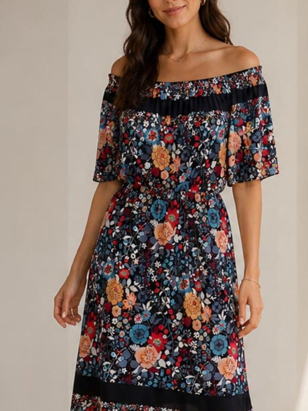 LOFT Floral Off Shoulder Midi Dress | Boho Peasant Summer Dress